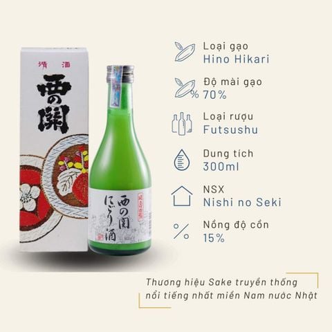 Hộp quà đơn Sake Nishino Seki Nigori Zake 300ml 15%