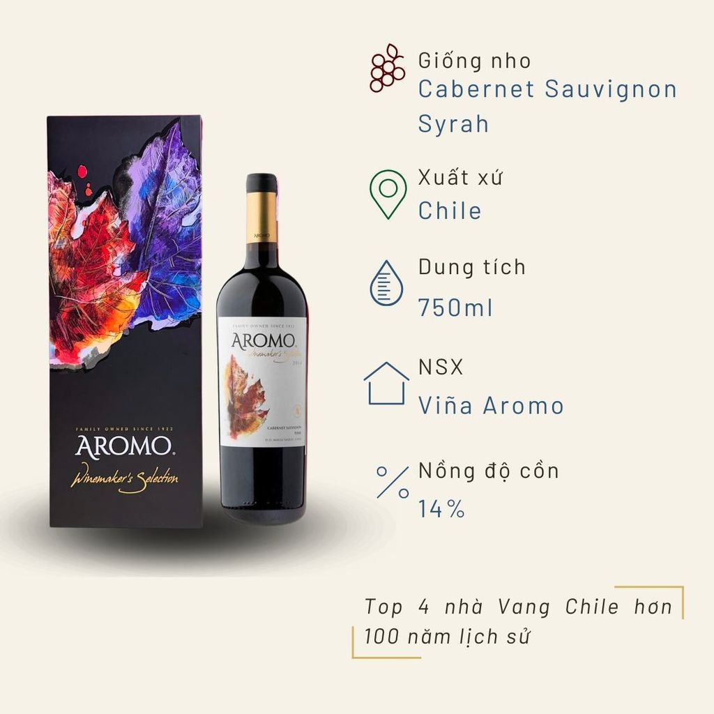 Hộp quà đơn vang đỏ Aromo Winemaker's Selection Cabernet Sauvignon, Syrah