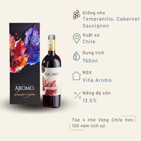 Hộp quà đơn vang đỏ Aromo Winemaker's Selection Tempranillo, Cabernet Sauvignon