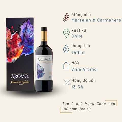 Hộp quà đơn Vang đỏ Aromo Winemaker's Selection Marselan, Carmenere