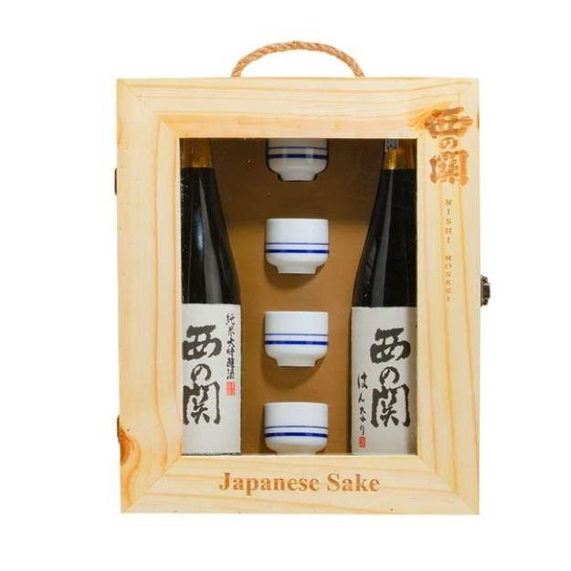 Hộp quà gỗ đôi Sake Nishino Seki Hannary 720ml 16%
