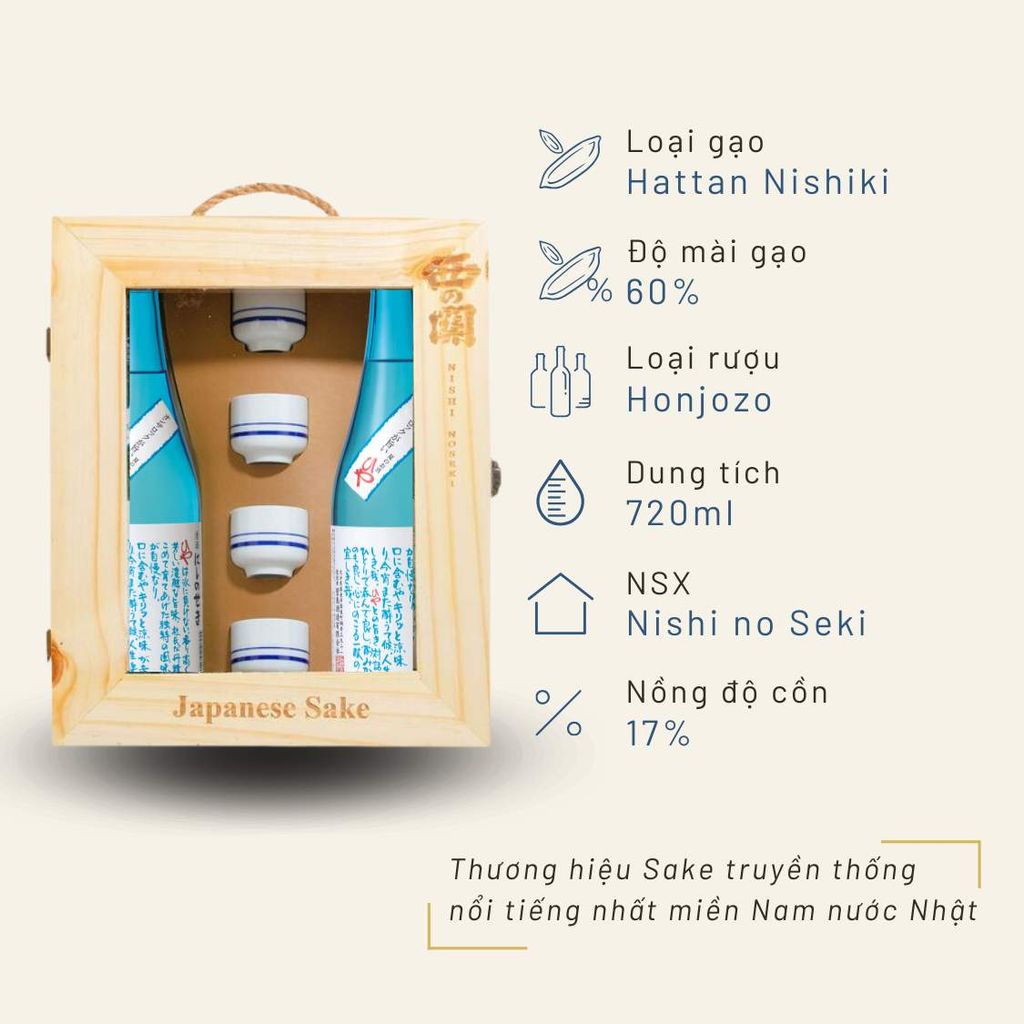 Hộp quà gỗ đôi Sake Nishino Seki Hiya 720ml 17.4%