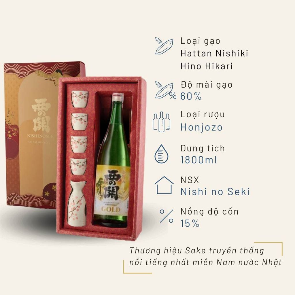Hộp quà Tết rượu Sake Nishinoseki Gold Leaf 1800ml 15%