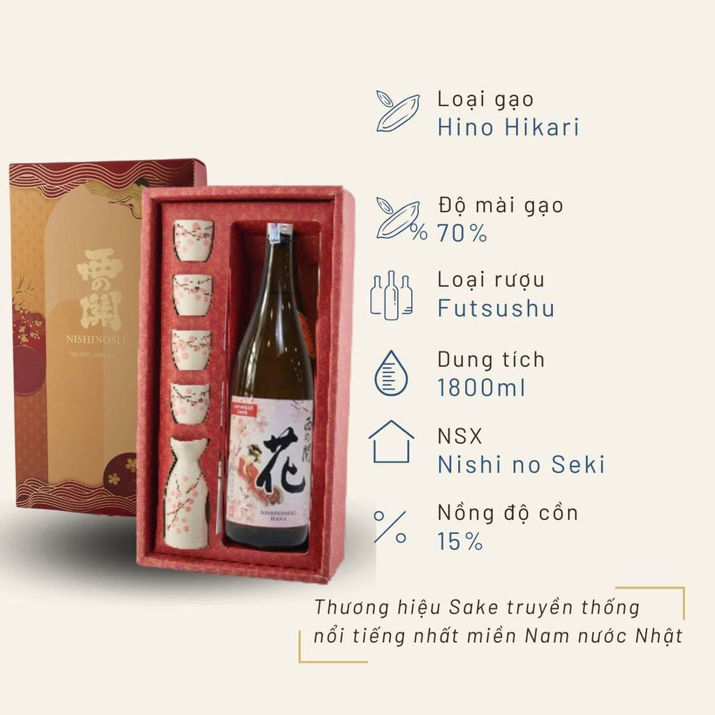 Hộp quà Tết rươu Sake Nishinoseki Hana 1800ml 15%