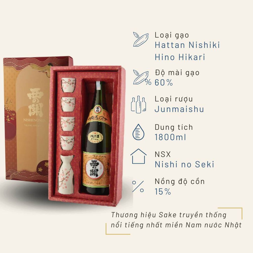 Hộp quà Tết rượu Nishinoseki Junmaishu 1800ml 15%