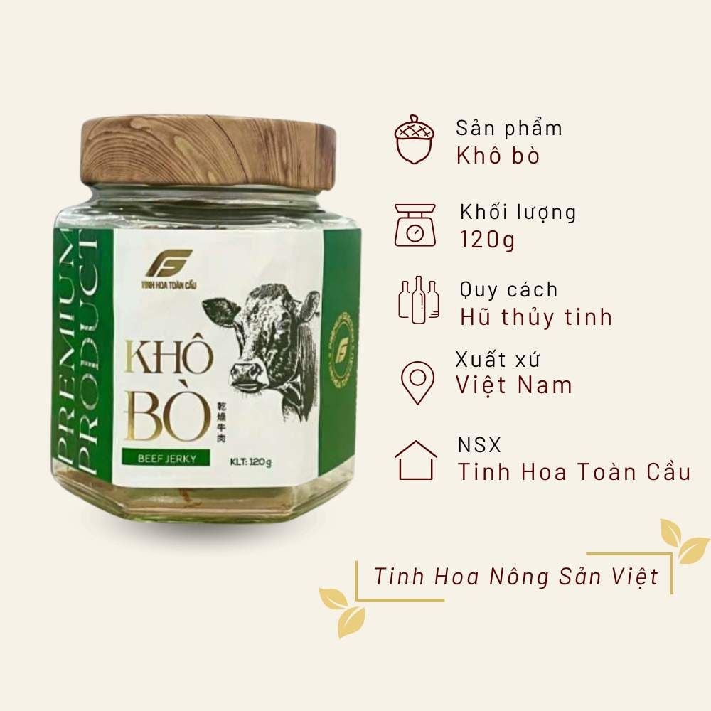 Khô bò Tinh Hoa Toàn Cầu hũ thuỷ tinh 120g