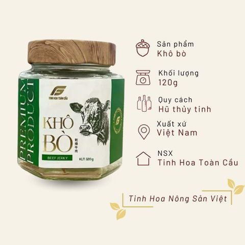 Khô bò Tinh Hoa Toàn Cầu hũ thuỷ tinh 120g
