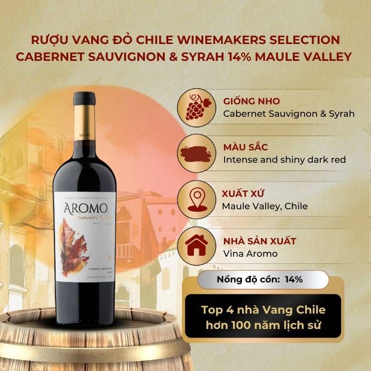 Rượu vang đỏ Chile Aromo Winemakers Selection Cabernet Sauvignon & Syrah 14.0% Maule Valley 2014