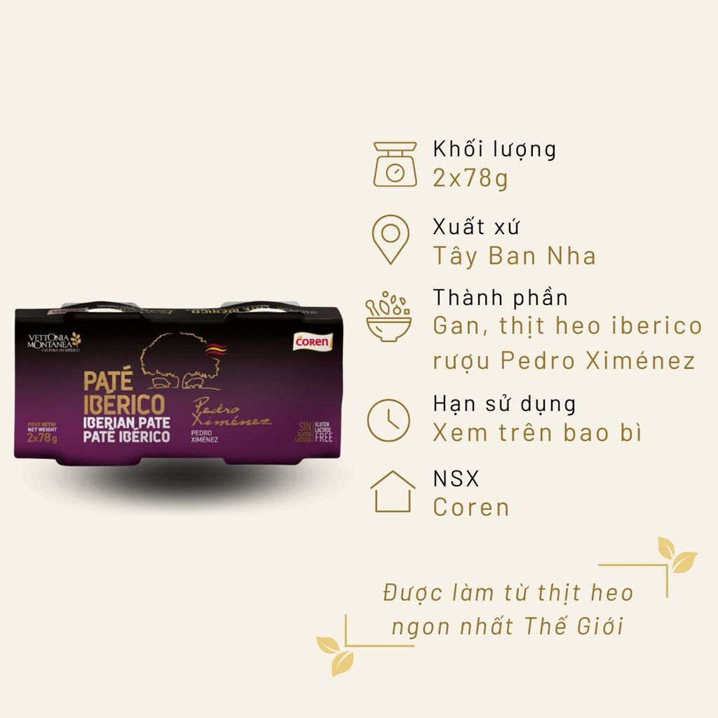Pate Iberico vị rượu nho Pedro Ximenez 2x78g Coren