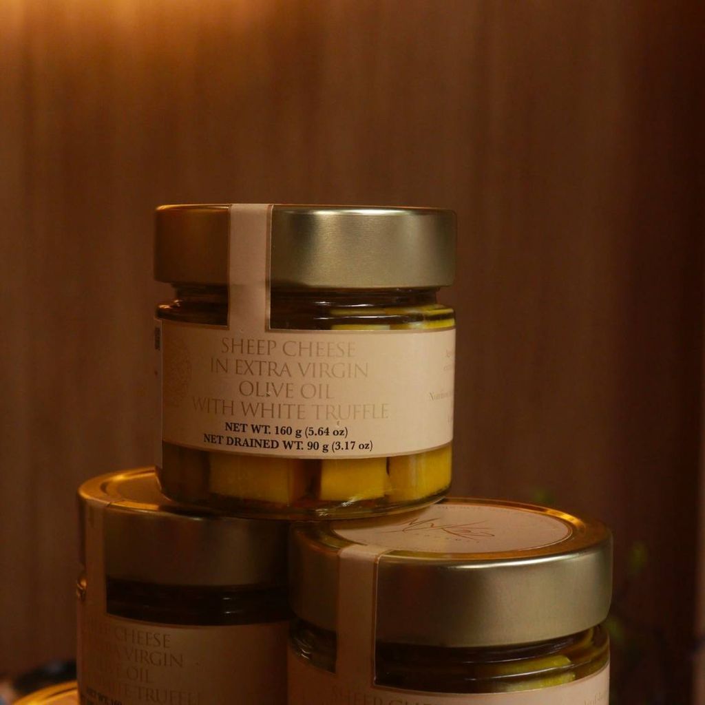 Phô mai cừu và nấm Truffle Mykés Gourmet trắng ngâm dầu Oliu 160g