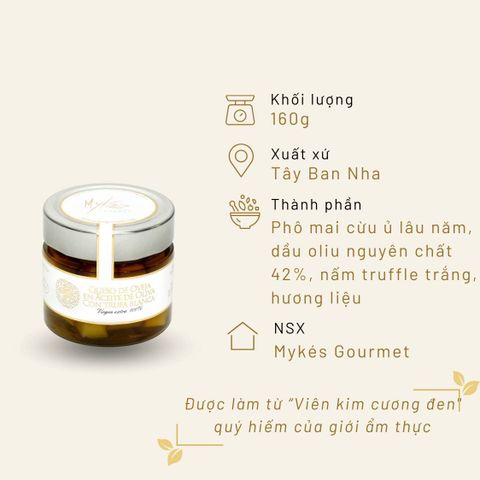 Phô mai cừu và nấm Truffle Mykés Gourmet trắng ngâm dầu Oliu 160g
