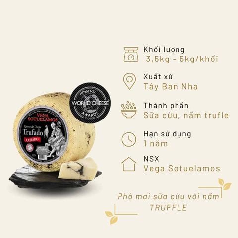 Phô mai vị nấm Truffle nguyên khối Vega Gourmet