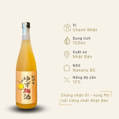 Rượu mơ Nhật Bản Nakano Yuzu vị chanh Nhật 720ml 12%