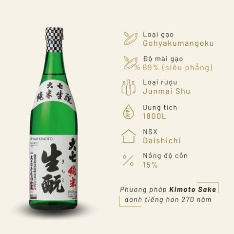 Rượu Sake Daishichi Junmai Kimoto 69 Junmai Shu 1800ml 15%