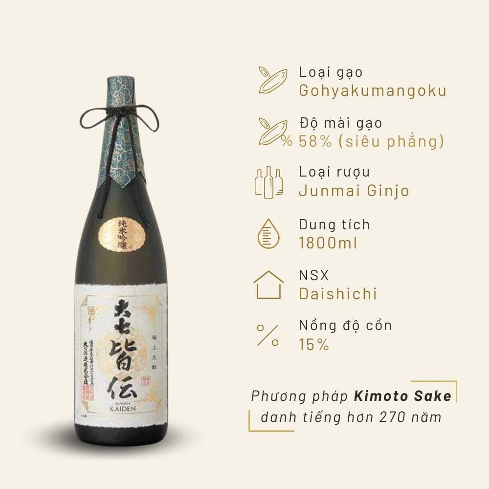 Rượu Sake Daishichi Kaiden 58 Junmai Ginjo 1800ml 15%