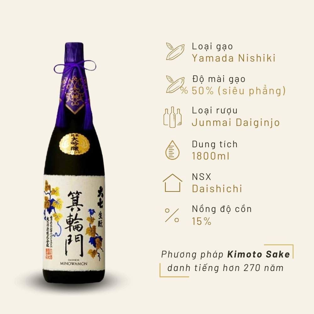Rượu Sake Daishichi Minowamon 50 Junmai Daiginjo 1800ml 15%