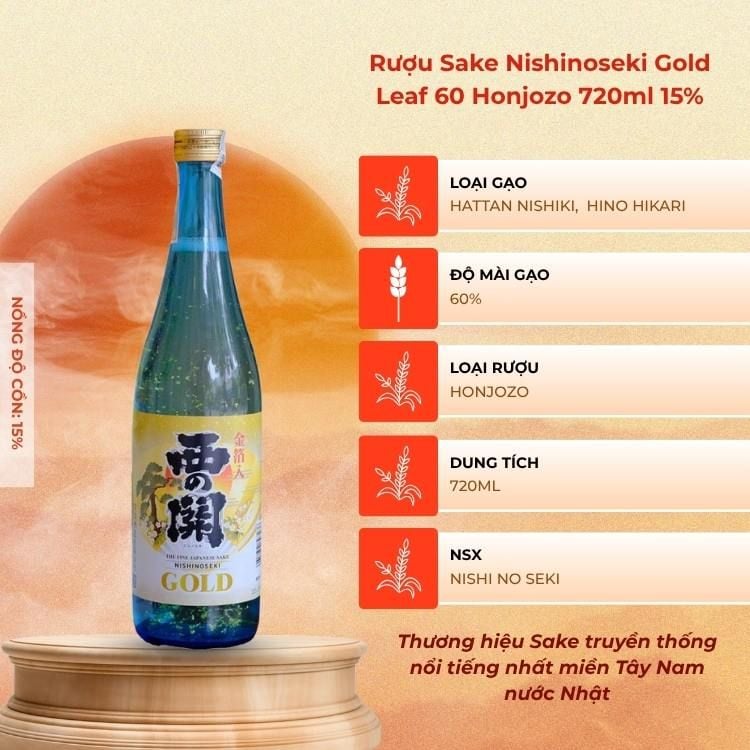 Rượu Sake Nishinoseki Gold Leaf 60 Honjozo 720ml 15%