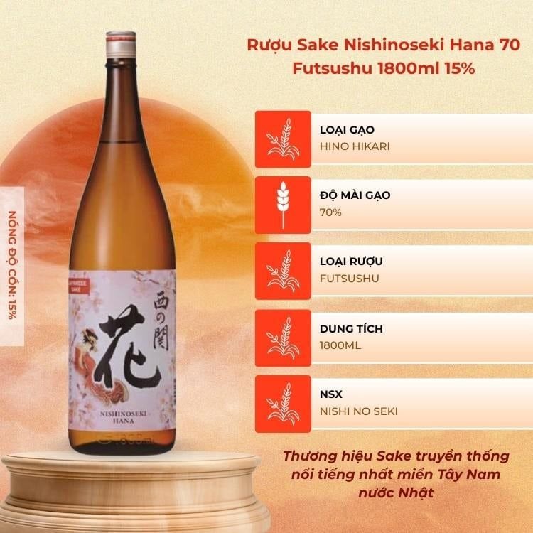 Rượu Sake Nishinoseki Hana 70 Futsushu 1800ml 15%