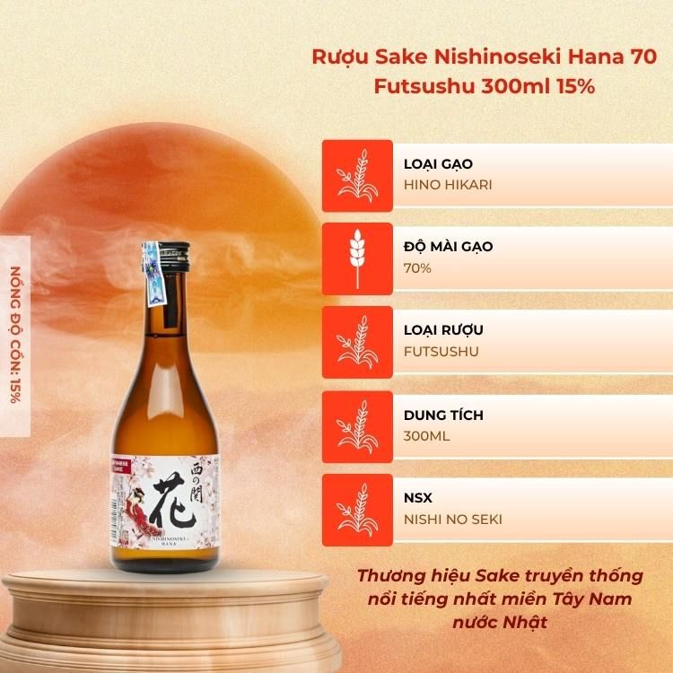 Rượu Sake Nishinoseki Hana 70 Futsushu 300ml 15%