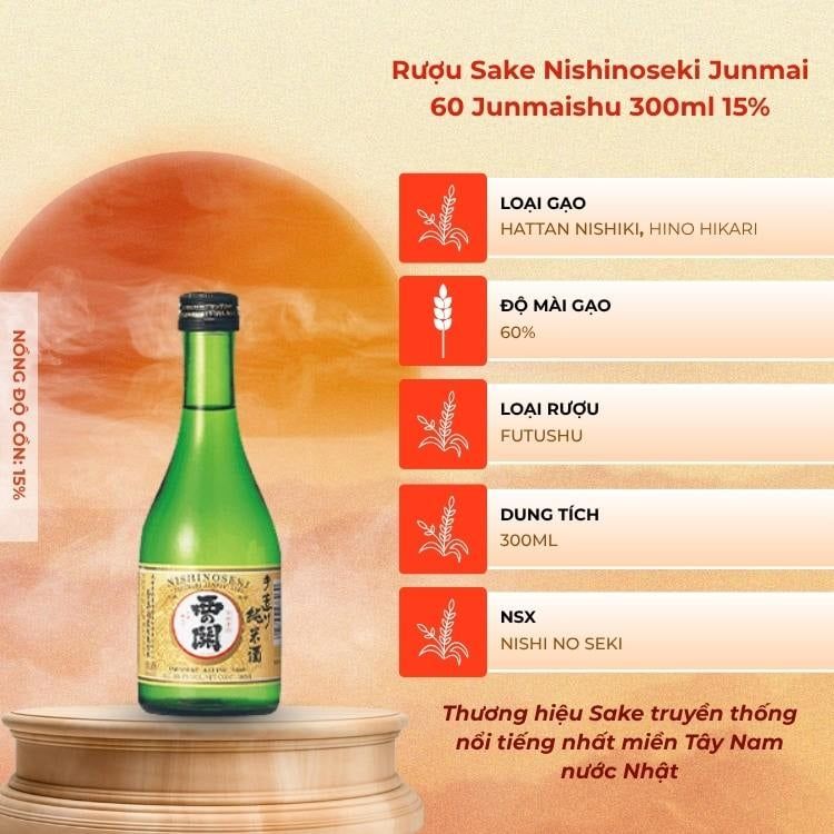 Rượu Sake Nishinoseki Junmai 60 Junmaishu 300ml 15%