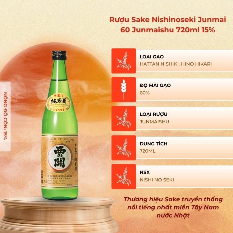 Rượu Sake Nishinoseki Junmai 60 Junmaishu 720ml 15%