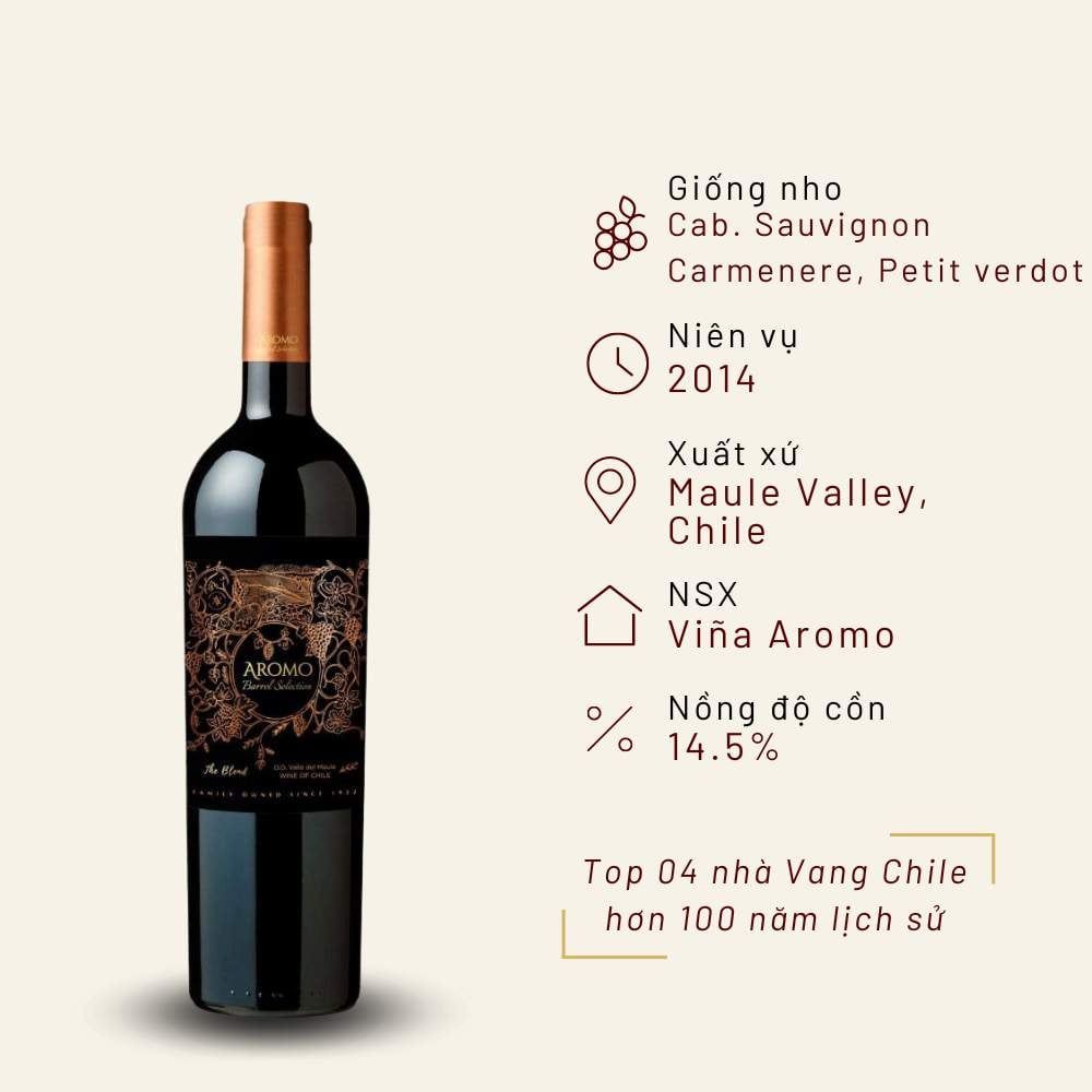 Rượu vang đỏ Chile Aromo Barrel Selection Cabernet Sauvignon, Carmenere, Petit Verdot 14.5% Maule Valley 2014