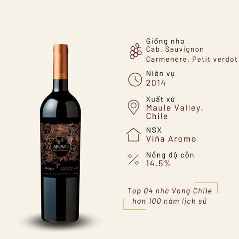 Rượu vang đỏ Chile Aromo Barrel Selection Cabernet Sauvignon, Carmenere, Petit Verdot 14.5% Maule Valley 2014
