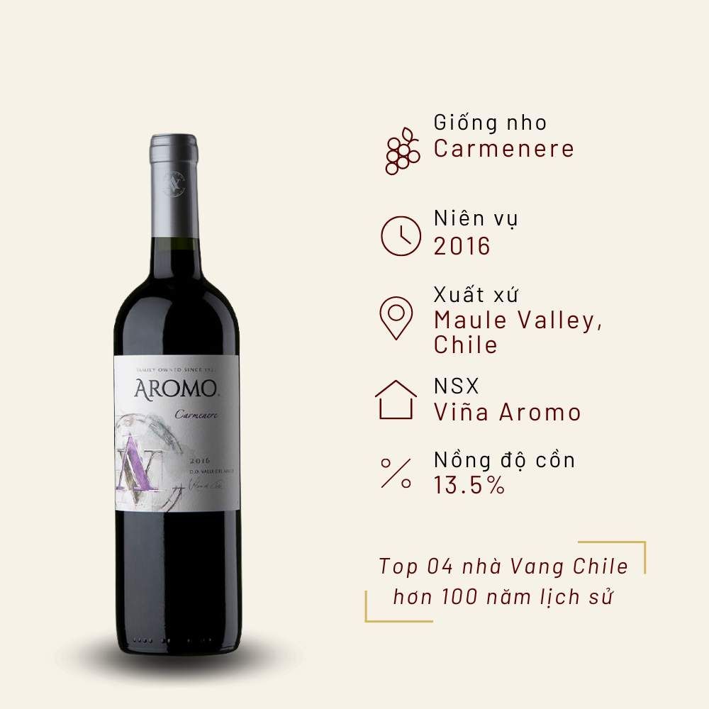 Rượu vang đỏ Chile Aromo Carmenere 13.5% Maule Valley 2016