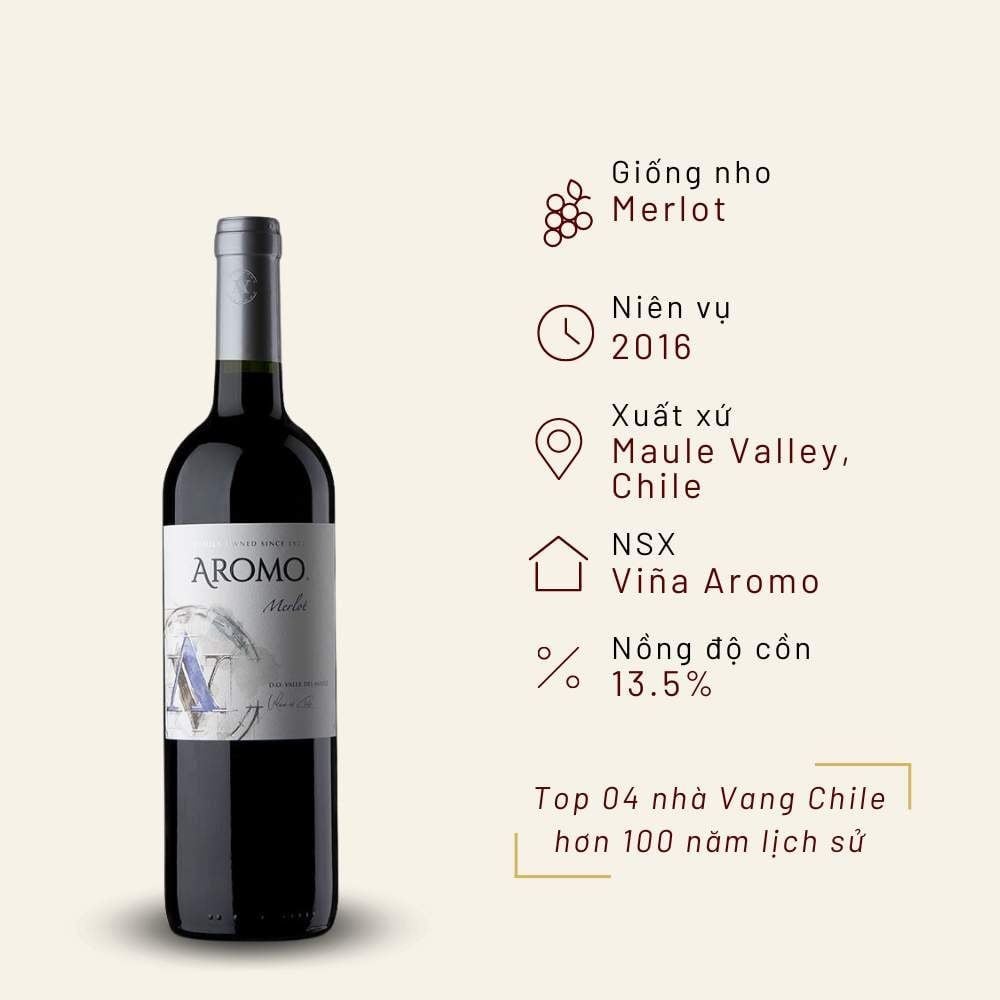 Rượu vang đỏ Chile Aromo Merlot 13.5% Maule Valley 2016