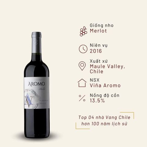 Rượu vang đỏ Chile Aromo Merlot 13.5% Maule Valley 2016