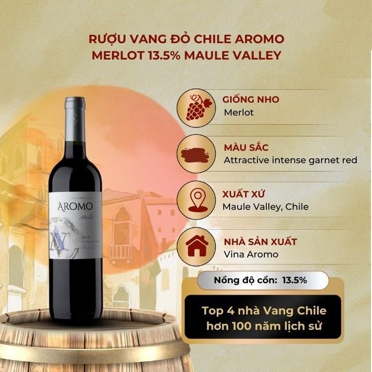 Rượu vang đỏ Chile Aromo Merlot 13.5% Maule Valley 2016