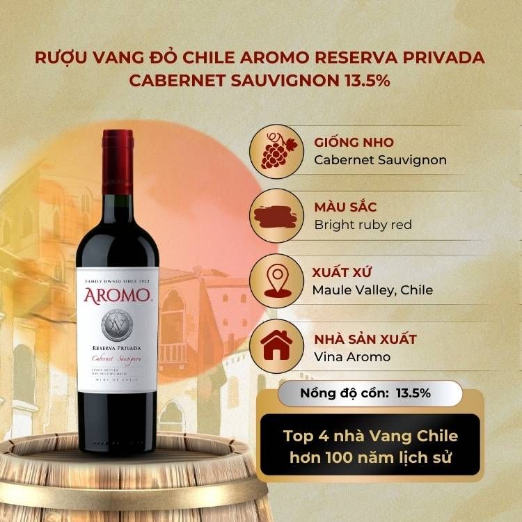 Rượu vang đỏ Chile Aromo Reserva Privada Cabernet Sauvignon 13.5% Maule Valley 2019