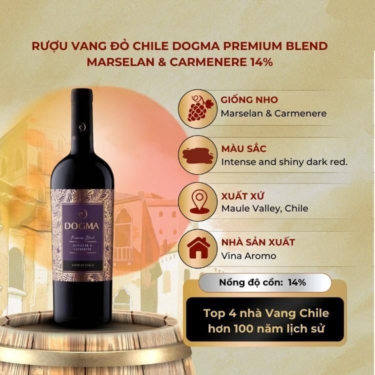 Rượu vang đỏ Dogma Gran Reserva Marselan & Carmenere 14%