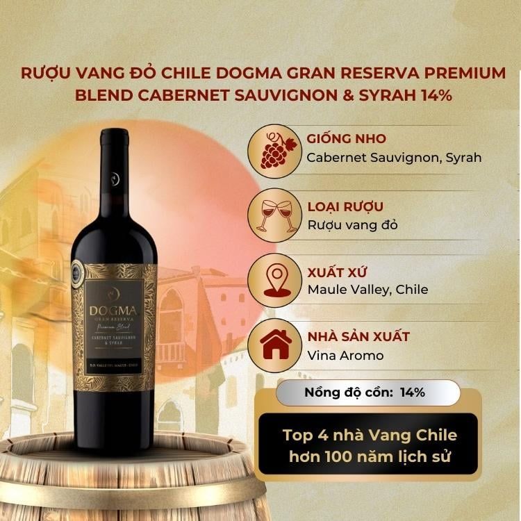 Rượu vang đỏ Chile Dogma Gran Reserva Cabernet Sauvignon & Syrah 14%