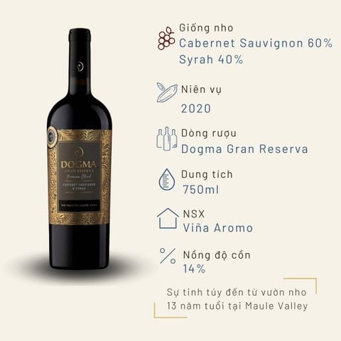 Rượu vang đỏ Chile Dogma Gran Reserva Cabernet Sauvignon & Syrah 14%