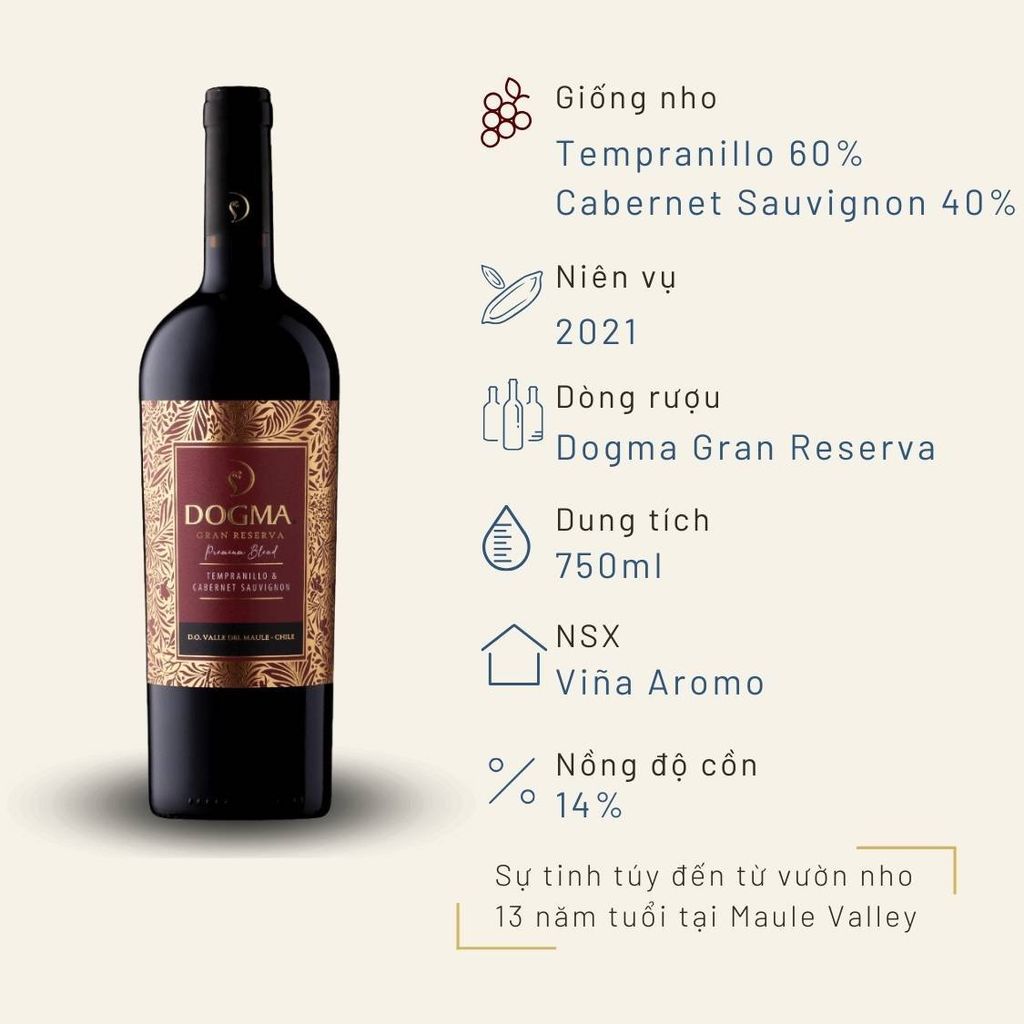 Rượu vang đỏ Dogma Gran Reserva Tempranillo & Cabernet Sauvignon 14%