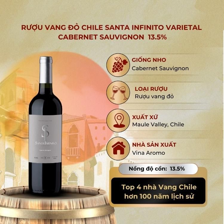 Rượu vang đỏ Chile Santa Infinito Varietal Cabernet Sauvignon 13.5% Central Valley 2016