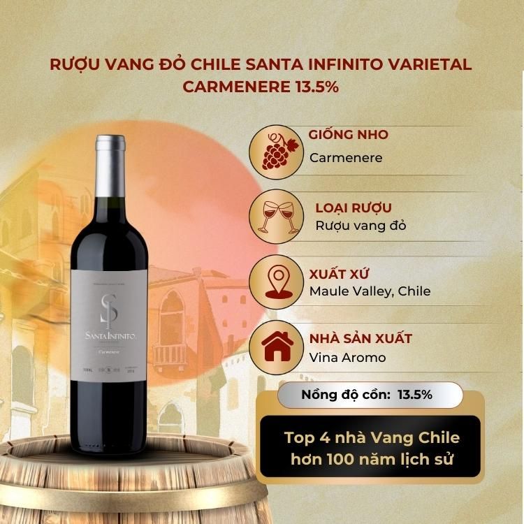 Rượu vang đỏ Chile Santa Infinito Varietal Carmenere 13.5% Central Valley 2016