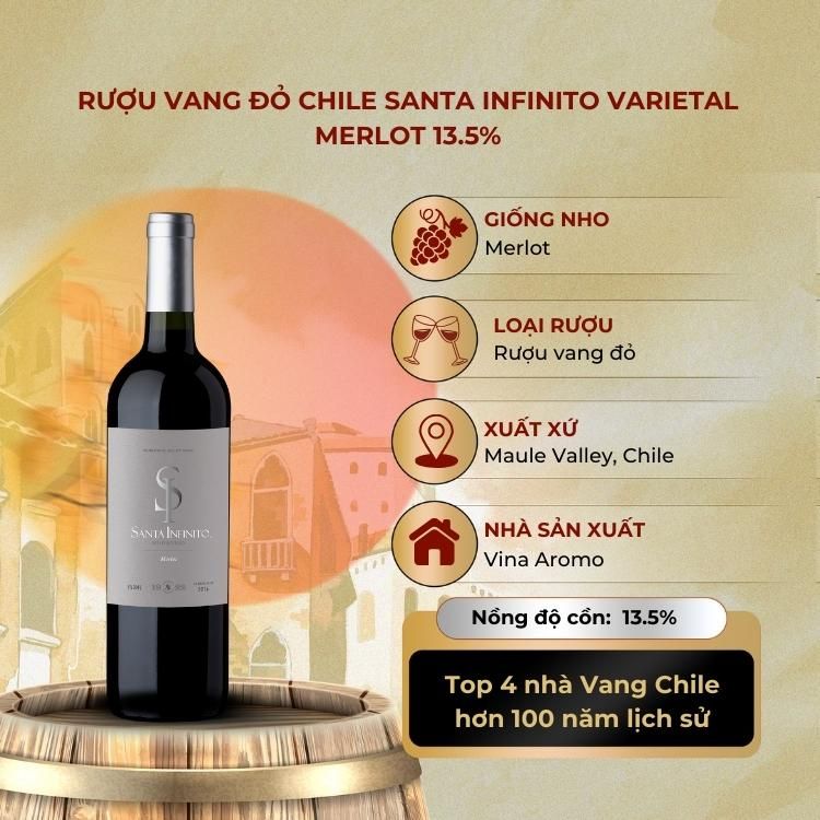 Rượu vang đỏ Chile Santa Infinito Varietal Merlot 13.5% Central Valley 2016
