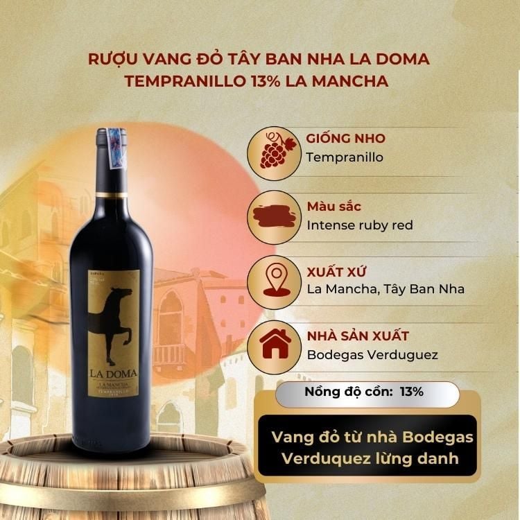 Rượu vang đỏ Tây Ban Nha La Doma Tempranillo 13% La Mancha