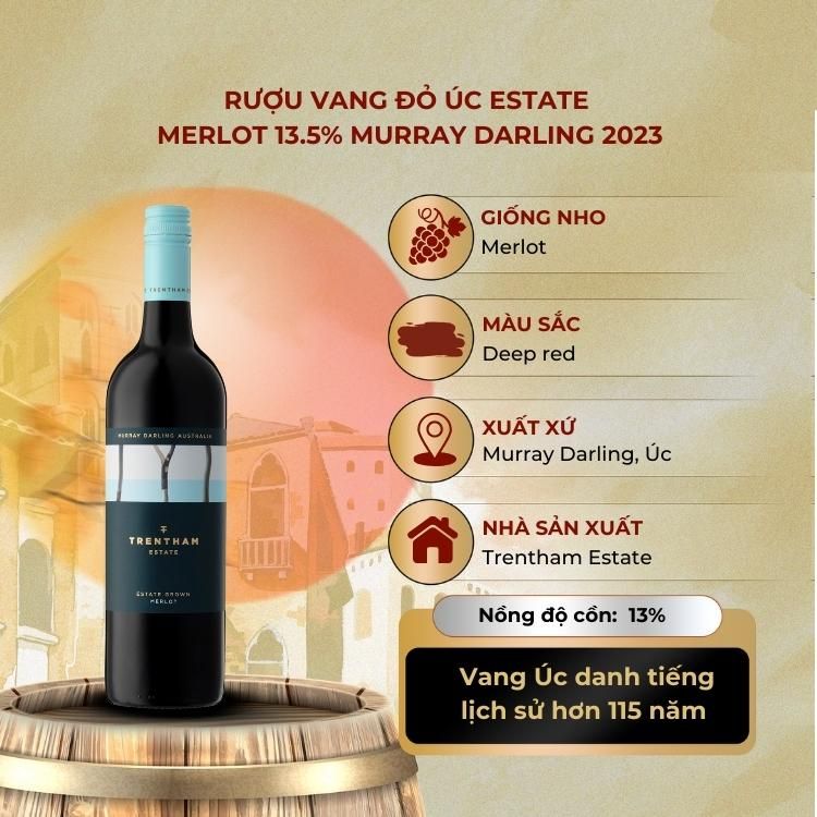 Rượu vang đỏ Úc Estate Merlot 13.5% Murray Darling 2023