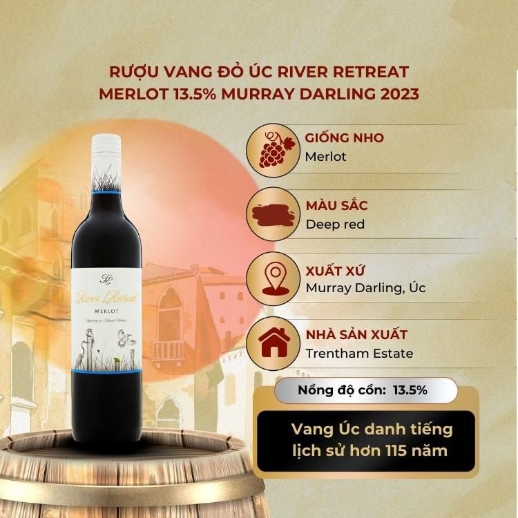 Rượu vang đỏ Úc River Retreat Merlot 13.5% Murray Darling 2022