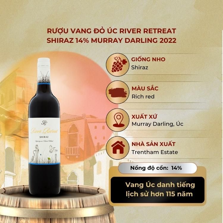 Rượu vang đỏ Úc River Retreat Shiraz 14% Murray Darling 2022