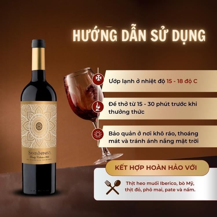 Rượu vang đỏ Chile Santa Infinito Family Collection Cabernet Sauvignon, Carmenere & Perit verdot 14% Maule Valley 2014