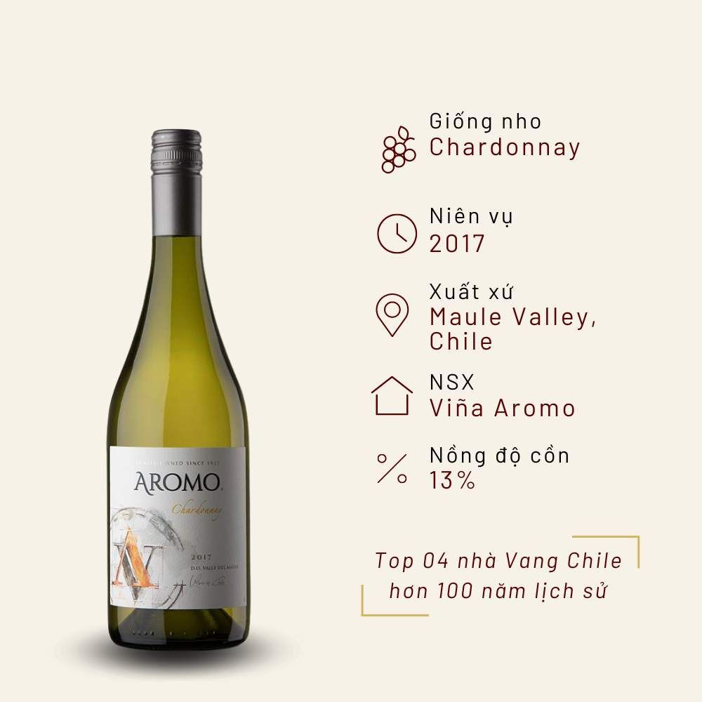 Rượu vang trắng Chile Aromo Chardonnay 13% Maule Valley 2017