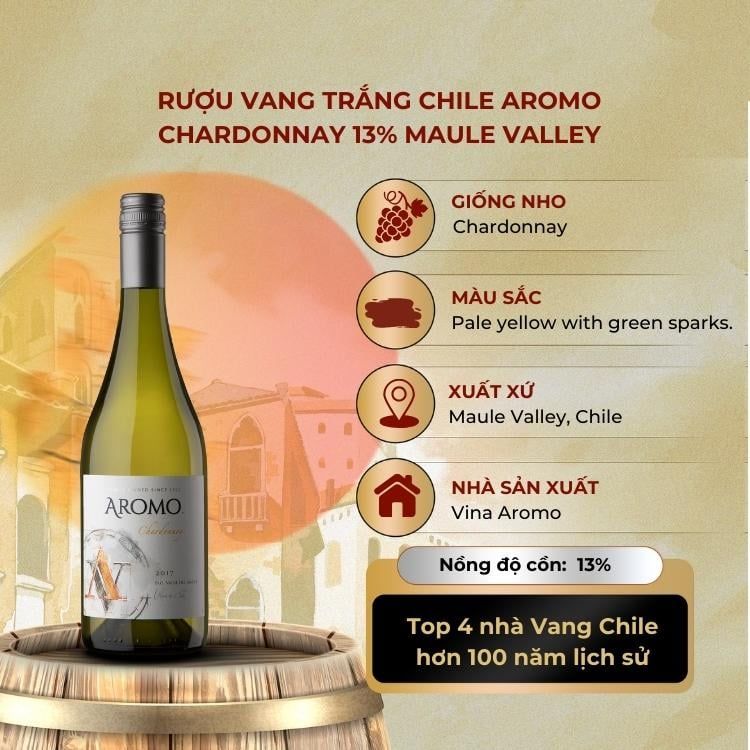 Rượu vang trắng Chile Aromo Chardonnay 13% Maule Valley 2017