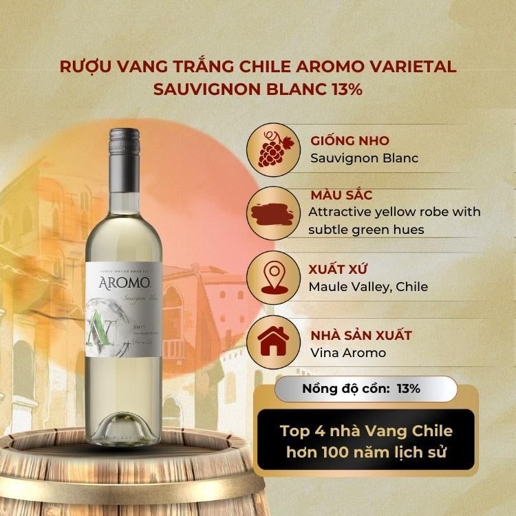 Rượu vang trắng Chile Aromo Varietal Sauvignon Blanc 13%