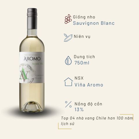 Rượu vang trắng Chile Aromo Varietal Sauvignon Blanc 13%