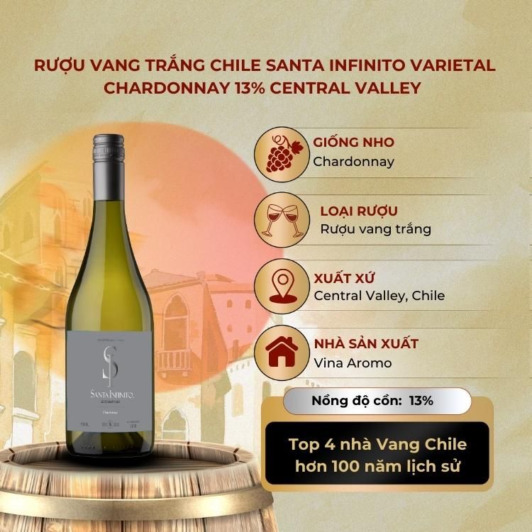 Rượu vang trắng Chile Santa Infinito Varietal Chardonnay 13% Central Valley 2016