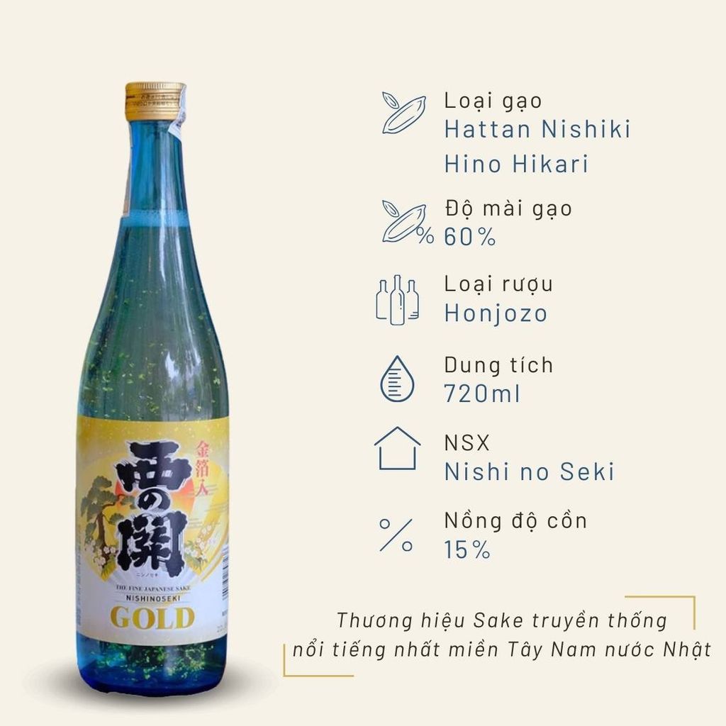 Rượu Sake Nishinoseki Gold Leaf 60 Honjozo 720ml 15%